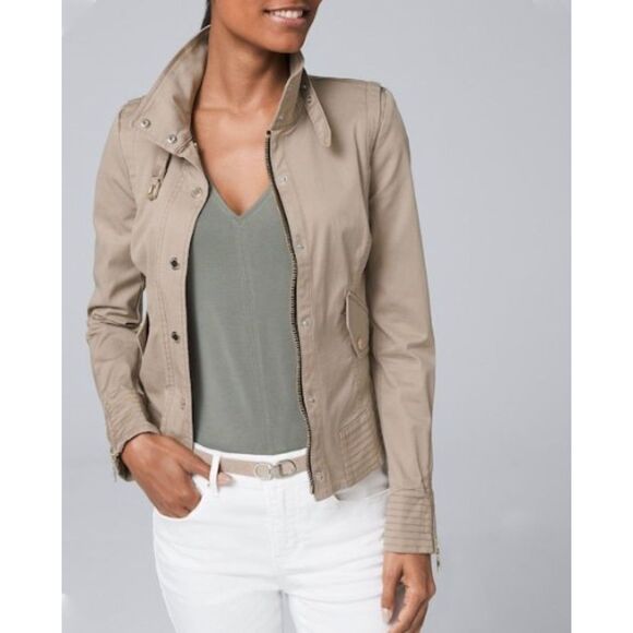 EUC White House Black Market Zip Front Military Jacket 10 - Picture 4 of 13